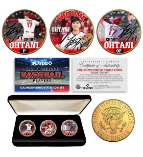 SHOHEI OHTANI Shotime California Angels Baseball Officially Licensed MLB Player 24K Gold Plated JFK Half Dollar U.S. 3-Coin Set with Premium Display Box