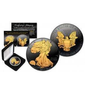 Black RUTHENIUM 1 oz .999 Fine Silver 2018 American Eagle U.S. Coin with 2-Sided 24K Gold clad and Deluxe Felt Display Box