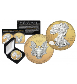 2016 American Silver Eagle Uncirculated 1 oz One Ounce U.S. Coin * Mixed-Metals Select Matte Imaging * .999 FINE SILVER GILDED EDITION with 24K Gold Matte Backdrop (with BOX) 