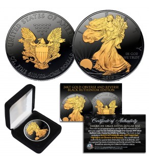 Black RUTHENIUM 1 oz .999 Fine Silver 2019 American Eagle U.S. Coin with 2-Sided 24K Gold clad and Deluxe Felt Display Box