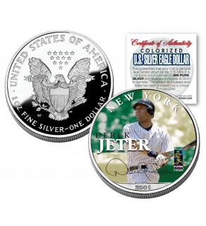 DEREK JETER 2005 American Silver Eagle Dollar 1 oz U.S. Colorized Coin Yankees - Officially Licensed