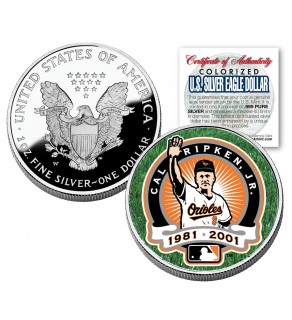 CAL RIPKEN JR 2001 American Silver Eagle Dollar 1 oz Colorized Coin RETIREMENT - Officially Licensed
