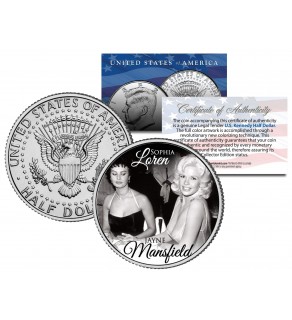 SOPHIA LOREN & JAYNE MANSFIELD - Colorized JFK Kennedy Half Dollar U.S. Coin