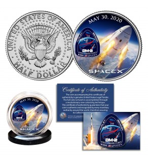 SPACE X FALCON 9 ROCKET Carrying First Ever Crew Dragon Spacecraft Launch May 30, 2020 JFK Kennedy Half Dollar Coin