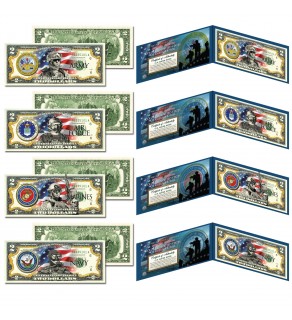 Complete Set of 4 U.S. SPECIAL ELITE FORCES Genuine Legal Tender U.S. $2 Bills (ARMY, AIR FORCE, NAVY, MARINES)