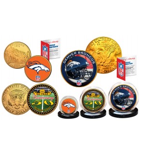 50th ANNIVERSARY SUPER BOWL Officially Licensed U.S Colorized & 24KT Gold Plated 3-Coin Set - DENVER BRONCOS