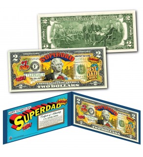 HAPPY FATHER'S DAY - #1 DAD- SUPER DAD - Genuine Legal Tender U.S. $2 Bill with Premium Display Folio & Certificate of Authenticity 