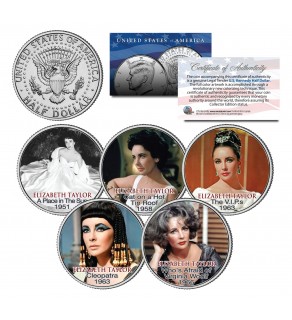 ELIZABETH TAYLOR - MOVIES - Colorized JFK Kennedy Half Dollar U.S. 5-Coin Set