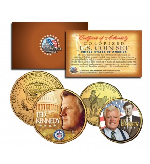 TED KENNEDY Massachusetts Quarter & JFK Half Dollar 2-Coin Set 24K Gold Plated