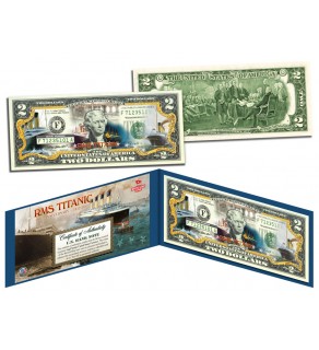 RMS TITANIC Ship - 100th Anniversary - Colorized US $2 Bill Genuine Legal Tender