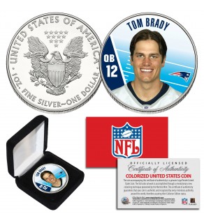 TOM BRADY New England Patriots FIELD NFL 1 oz PURE SILVER AMERICAN U.S. EAGLE in Deluxe Black Felt Coin Display Gift Box