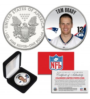 TOM BRADY New England Patriots NFL 1 oz PURE SILVER AMERICAN U.S. EAGLE in Deluxe Black Felt Coin Display Gift Box