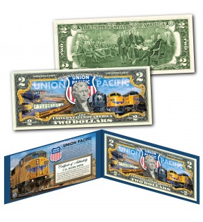 UNION PACIFIC Railroad Locomotive Company Train  GE Locomotive Genuine Legal Tender U.S. $2 Bill 