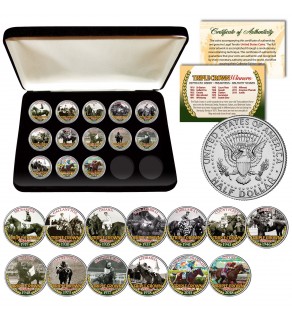 TRIPLE CROWN WINNERS Thoroughbred Horse Racing JFK Half Dollar U.S. 13-Coin Set with Deluxe Display Box