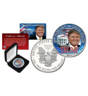 DONALD TRUMP 45th President of the United States 1 oz PURE SILVER AMERICAN U.S. EAGLE in Deluxe Black Felt Coin Display Gift Box