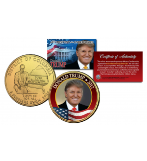 Donald Trump 45th President of the United States Official Colorized 24K Gold Plated Washington DC Quarter - add and update your President Set with this coin