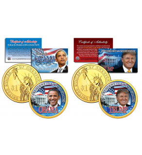 Donald Trump & Barack Obama PRESDIENTIAL $1 Dollar 2-Coin U.S. Set with FREE Bonus Obama Coin (3 Coins Total)