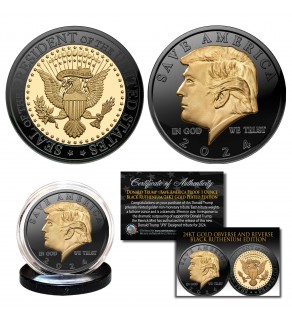 DONALD TRUMP Save America 2024 PROOF BLACK RUTHENIUM & 24K GOLD Large Full 1 OZ 39mm Tribute Coin 