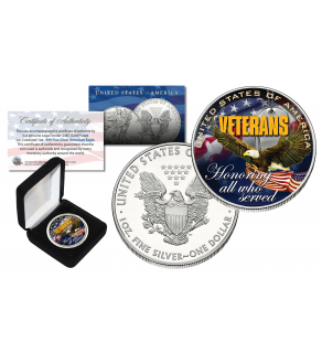 VETERANS U.S.A. Honoring all who Served OFFICIAL 1oz .999 AMERICAN SILVER EAGLE with Deluxe Box