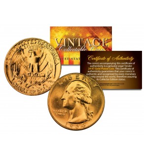 1960s SILVER WASHINGTON Quarter U.S. Coin 24K GOLD PLATED w/Capsule