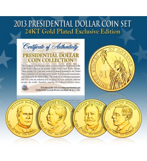 2013 Presidential $1 Dollar U.S. 24K GOLD PLATED - Complete 4-Coin Set - with Capsules