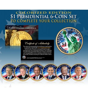 2020 - 2021 Presidential $1 Dollar Colorized 2-Sided * 6-Coin Set * Living President Series - Carter, Clinton, Bush, Obama, Trump, Biden