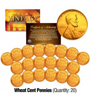 Lot of 20 1950's/40's Lincoln WHEAT Pennies US Coins 24K GOLD PLATED Lincoln Cent Penny