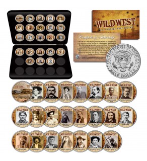WILD WEST - OLD WEST OUTLAWS JFK Half Dollar U.S Complete 23-Coin Set with Premium Deluxe Display BOX