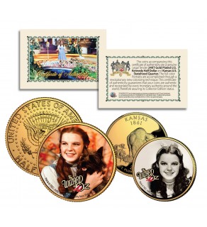 Wizard of Oz JUDY GARLAND Kansas Quarter & JFK Half Dollar 2-Coin Set 24K Gold Plated - Officially Licensed