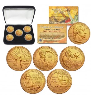 2022 24K GOLD American Women Quarters US Mint 5-Coin Full Set in Capsules with Display Box
