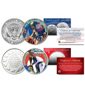 USA WOMEN'S Team 2015 CANADA WORLD CUP CHAMPIONS Soccer Colorized 2-Coin Set - RARE TEST ISSUE