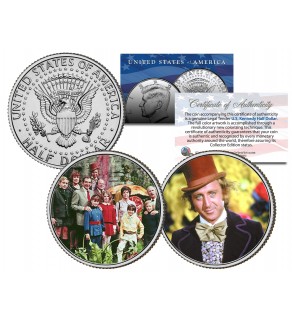 WILLY WONKA & THE CHOCOLATE FACTORY Movie - Colorized JFK Kennedy Half Dollar U.S. 2-Coin Set