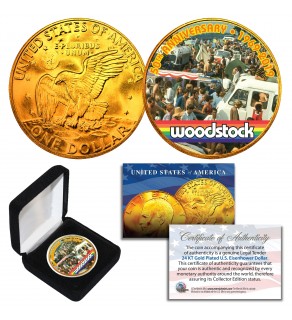 WOODSTOCK 50th Anniversary 1969-2019 Genuine 24KT Gold Plated  Eisenhower IKE Dollar U.S. Coin with Display Box