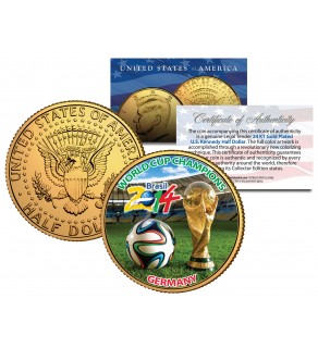 GERMANY 2014 WORLD CUP CHAMPIONS Soccer Football JFK Half Dollar US Coin 24K Gold Plated - RARE TEST ISSUE