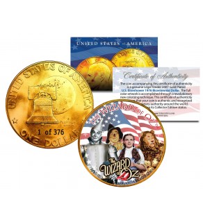 1976 WIZARD OF OZ 24K Gold Plated IKE Dollar - Each Coin Serial Numbered of 376 - Officially Licensed