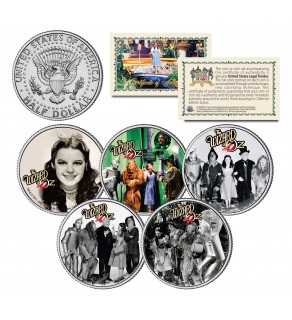 WIZARD OF OZ Movie Colorized JFK Half Dollar U.S. 5-Coin Set - Officially Licensed