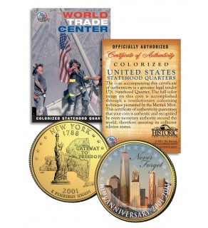 WORLD TRADE CENTER - 10th Anniversary - 9/11 NY State Quarter US Coin 24K Gold Plated WTC