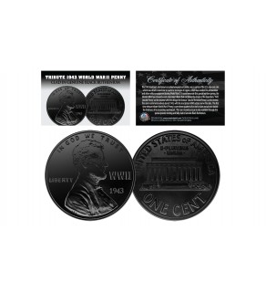 TRIBUTE 1943 World War II Steelie PENNY Coin Clad in Genuine Black Ruthenium (Lot of 3)