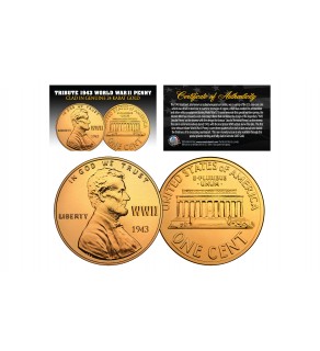 TRIBUTE 1943 World War II Steelie PENNY Coin Clad in 24 Karat Gold (Lot of 3)