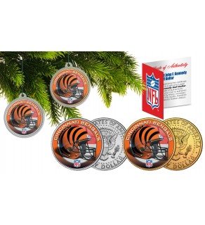 CINCINNATI BENGALS Colorized JFK Half Dollar US 2-Coin Set NFL Christmas Tree Ornaments - Officially Licensed