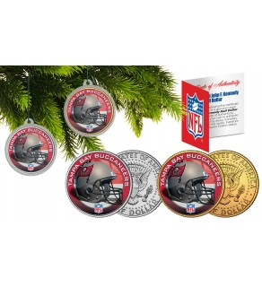 TAMPA BAY BUCANEERS Colorized JFK Half Dollar US 2-Coin Set NFL Christmas Tree Ornaments - Officially Licensed