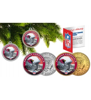 ARIZONA CARDINALS Colorized JFK Half Dollar US 2-Coin Set NFL Christmas Tree Ornaments - Officially Licensed
