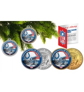 INDIANAPOLIS COLTS Colorized JFK Half Dollar US 2-Coin Set NFL Christmas Tree Ornaments - Officially Licensed