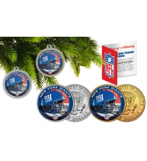 NEW YORK GIANTS Colorized JFK Half Dollar US 2-Coin Set NFL Christmas Tree Ornaments - Officially Licensed