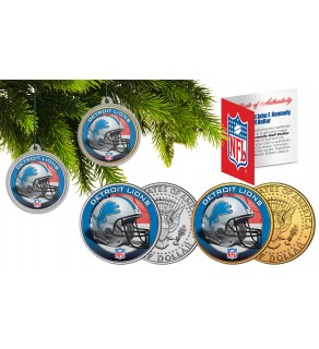 DETROIT LIONS Colorized JFK Half Dollar US 2-Coin Set NFL Christmas Tree Ornaments - Officially Licensed