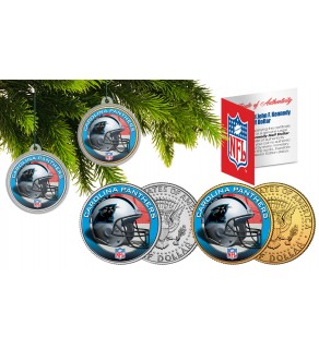 CAROLINA PANTHERS Colorized JFK Half Dollar US 2-Coin Set NFL Christmas Tree Ornaments - Officially Licensed