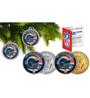 ST LOUIS RAMS Colorized JFK Half Dollar US 2-Coin Set NFL Christmas Tree Ornaments - Officially Licensed