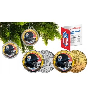 PITTSBURGH STEELERS Colorized JFK Half Dollar US 2-Coin Set NFL Christmas Tree Ornaments - Officially Licensed
