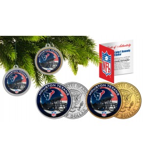 HOUSTON TEXANS Colorized JFK Half Dollar US 2-Coin Set NFL Christmas Tree Ornaments - Officially Licensed