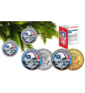 TENNESSEE TITANS Colorized JFK Half Dollar US 2-Coin Set NFL Christmas Tree Ornaments - Officially Licensed